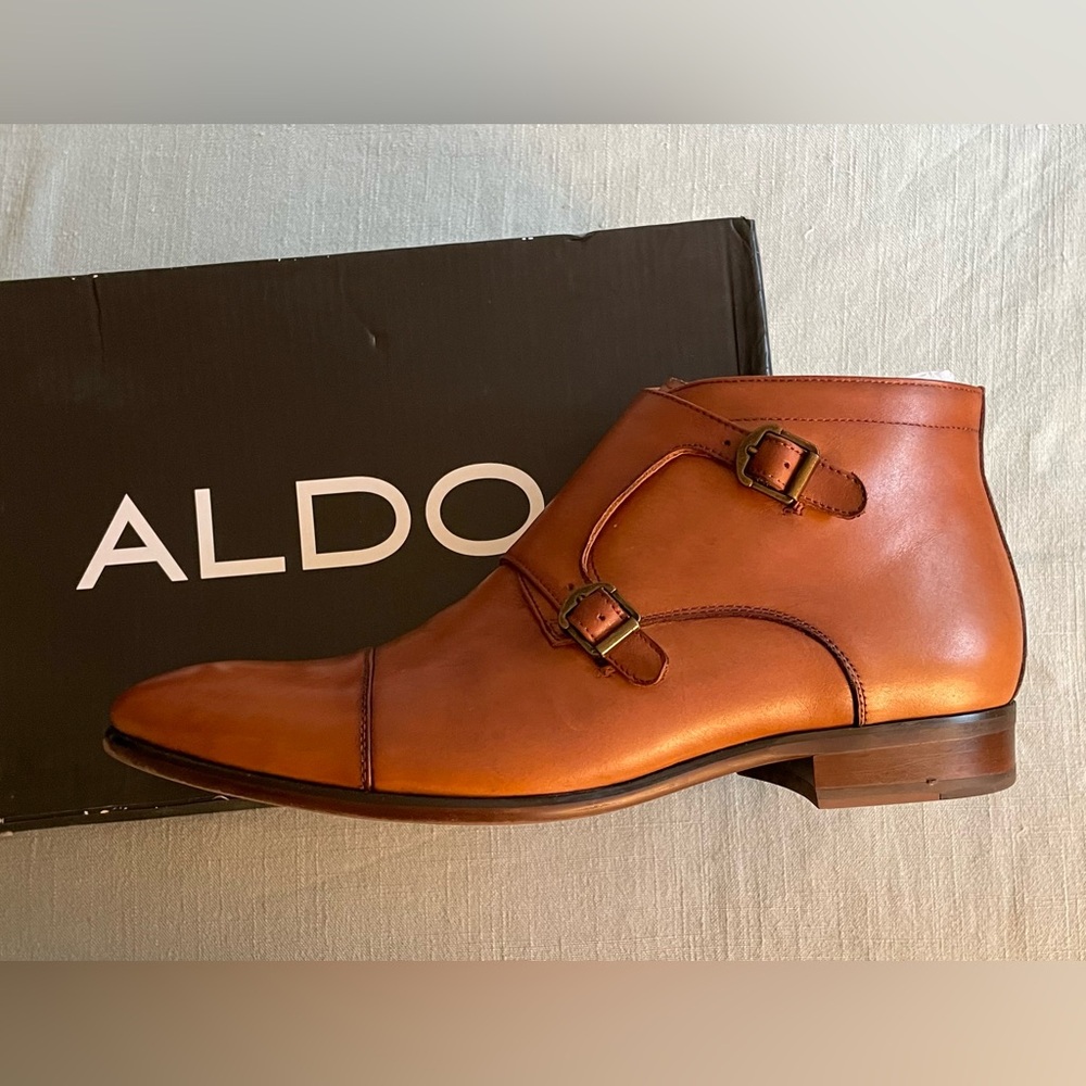 Aldo Men's Brown Leather Monk Strap Boots (US 10)